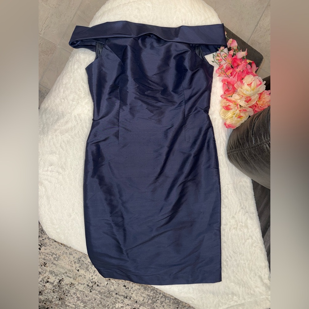 Ralph Lauren Navy Off-Shoulder Midi Dress